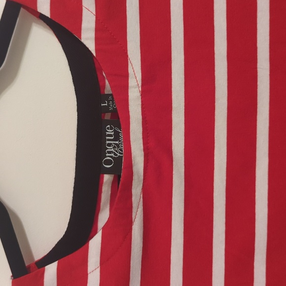 Onque Casual Red & White Striped Blouse Top Shirt, 3/4 sleeves Size Large NWT - Picture 3 of 11